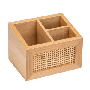 Wenko Badbox Allegre, braun, mit 3 Fächern aus Bambus und Rattan, ideal für Bad und Büro.