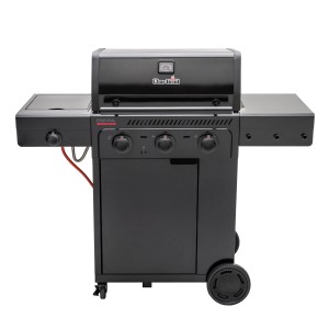 Schwarzer Char-Broil Gasgrill Essential 3 G mit Seitenbrenner und Tru-Infrared Technology.