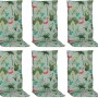 6er Set Beo Hochlehner-Sitzauflagen Genua mit Flamingo- und Palmenmuster in Hellgrün.