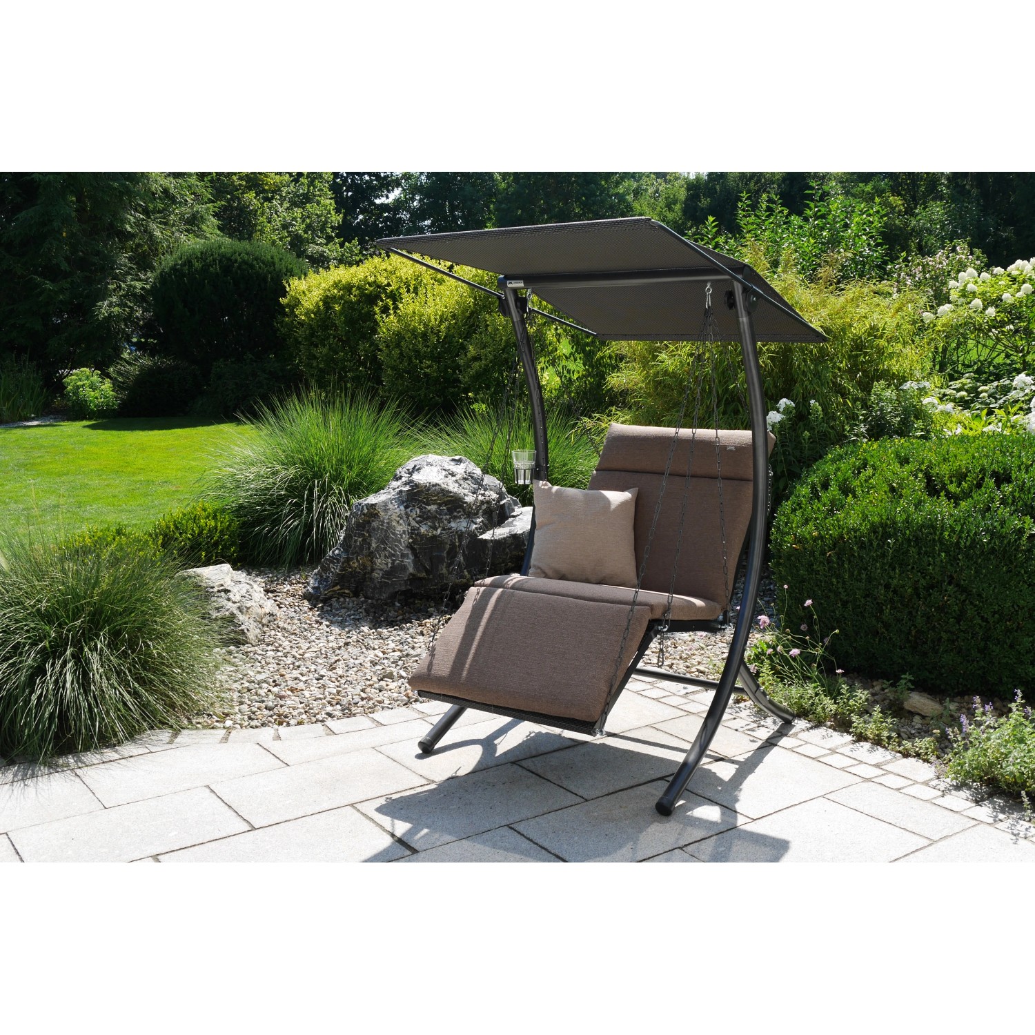 Angerer Hollywoodschaukel Swing Smart Olive, 1-Sitzer mit Sonnendach und Kissen.