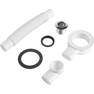 Prevex EasyClean Überlauf-Set, 180-570 mm, Chrom, für Waschbecken. Details: Überlaufrohr, Chromring, Dichtungen.