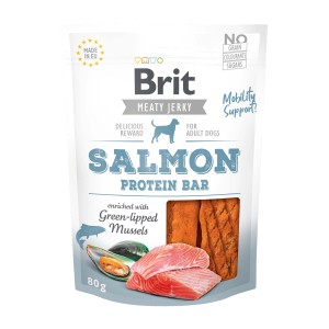 Brit Care Hunde-Snack Meaty Jerky Lachs Protein Bar 80g. Belohnungssnack für Hunde mit Lachs und Grünlippmuscheln.