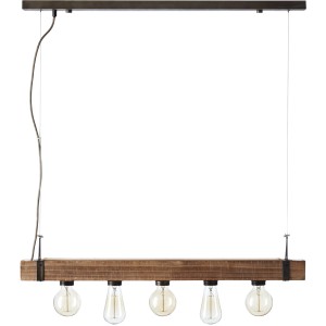 Brilliant Pendelleuchte Woodhill, 5-flammig, schwarz und Holz. Hängelampe mit Holzbalken und fünf Leuchten.