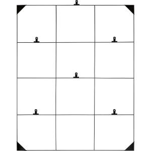 Schwarzes, mattes Notiz-Gitter (75x60cm) mit Clips zur Wandmontage, ideal als Pinnwand.