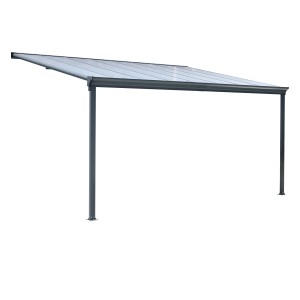 Floraworld Terrassenüberdachung in Anthrazit, 312x303 cm, mit transparentem Dach und stabilem Aluminiumrahmen.