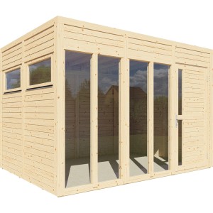 Bertilo Holz-Gartenhaus Cubus 3 Office Natur mit Fenstern und Tür