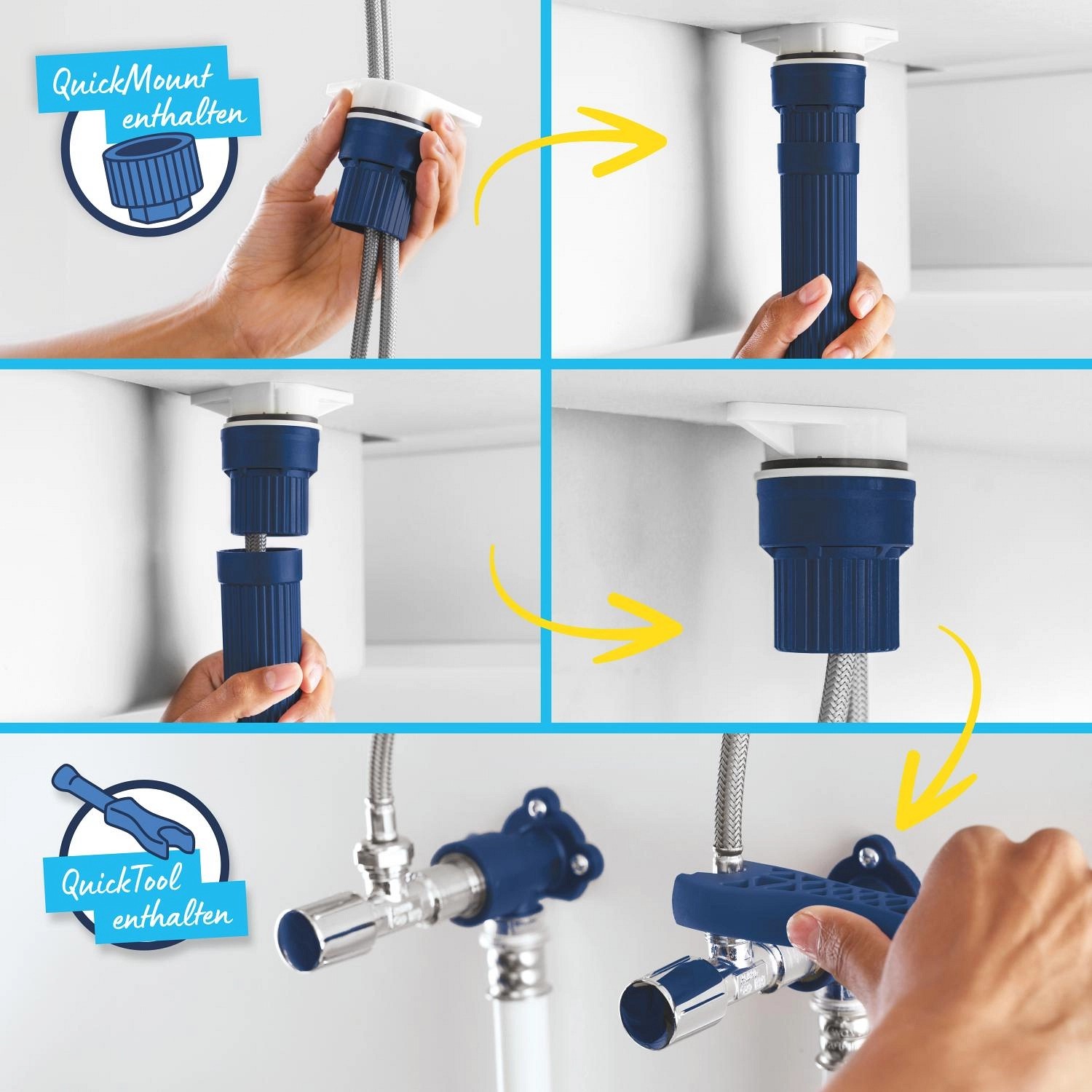 Montage der Grohe QuickFix Einhand-Spültischbatterie Get Chrom mit QuickMount und QuickTool.