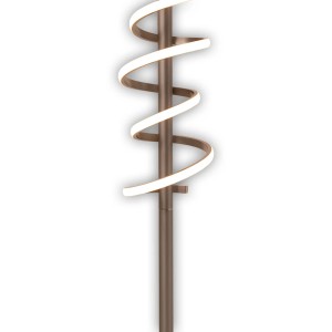 Moderne LED Stehlampe Belleza in Stahl-Blank Optik mit spiralförmigem Design.