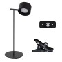 Schwarze LED Tischlampe 3in1 mit magnetischen Sockeln, dimmbar und in 3 Lichtfarben einstellbar.