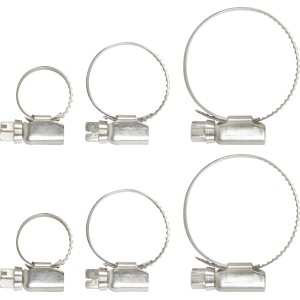 LUX Schlauchschellenset, 6-teilig, Edelstahl, für Druckluftschläuche in verschiedenen Größen.