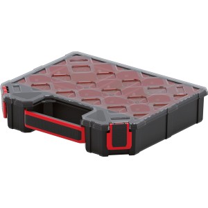 Kistenberg Werkzeug-Organizer Tager Carbo, Aufbewahrungssystem mit transparentem Deckel und Tragegriff.