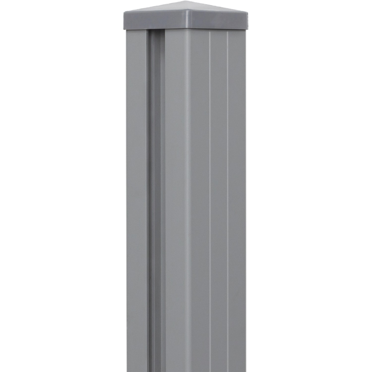 GroJaLumino Pfosten, silbergrau, 7x7x190 cm, mit Kappe zum Aufdübeln.
