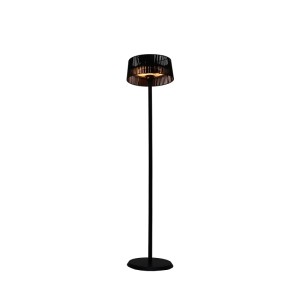 Schwarzer freistehender Terrassenheizer Zen mit 1500 W Halogen-Heizelement. Ideal für Terrassen und überdachte Bereiche.