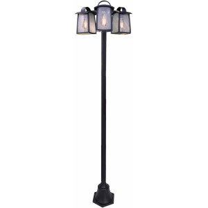 Schwarze, 195cm hohe Lutec Kelsey Wegeleuchte mit 3 Lampen und transparentem Glas.