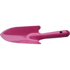 Pinke Blumenkelle aus Stahl, ein Gartenhandgerät zum Ein- und Umpflanzen.