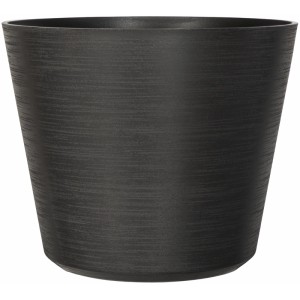 Anthrazitfarbener Deroma Pflanztopf Wow, konischer Blumentopf aus Kunststoff mit feiner horizontaler Struktur.