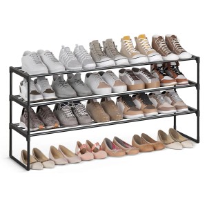 Schuhregal Deky von Songmics, 3 Ebenen, Metall, Schwarz, mit Schuhen