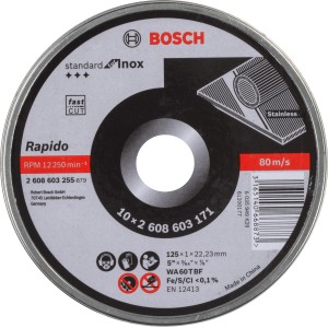 Bosch Trennscheibe 10x125 Inox für Winkelschleifer, geeignet für Stahlbearbeitung.