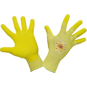 Gelbe Gartenhandschuhe mit Blumenmotiv (XL) für Gartenarbeit und Heimwerken.