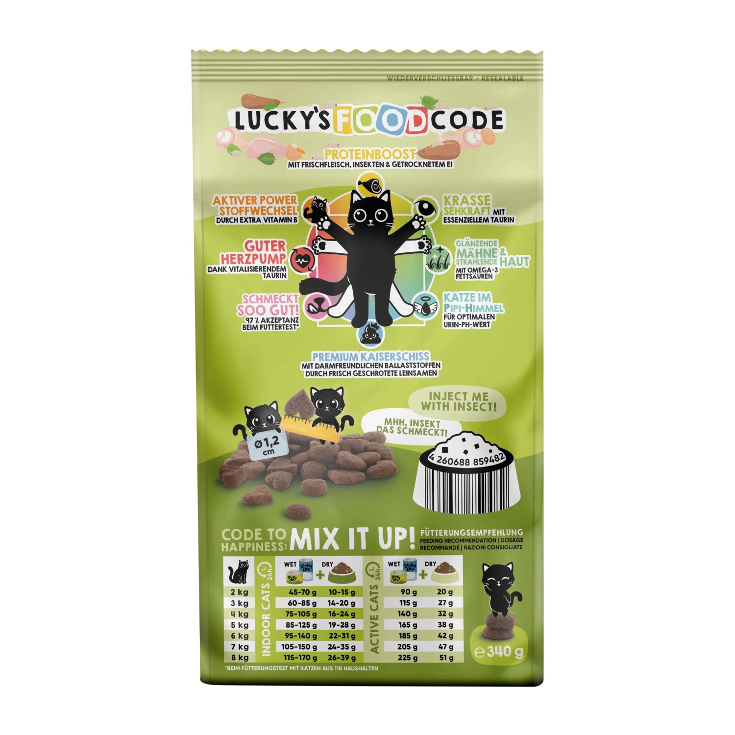 Lucky Lou Katzen-Trockenfutter Adult Geflügel & Insekten, 340g Packung.