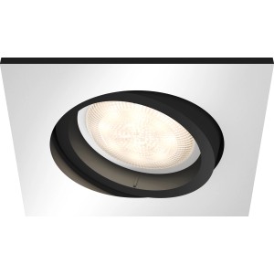 Quadratischer, silberner Philips Hue LED-Einbauspot Milliskin mit Dimmschalter.