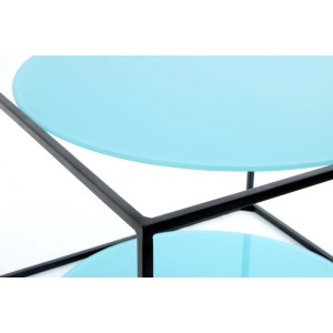 Moderner Kayoom Beistelltisch Cody, blaues Glas, schwarzes Metallgestell, 50x36 cm.