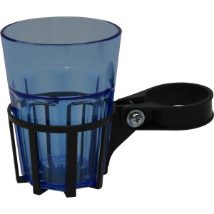 Getränkehalter blau für Hollywoodschaukel mit Becher.