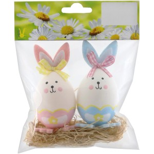 Mehrfarbiges Eier-Set in Hasenform (2 Stück) für die Osterdeko.