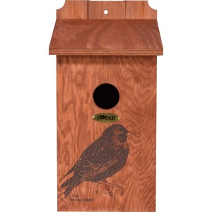 Dobar Nistkasten mit Star-Motiv, aus Kiefernholz (FSC®), 19x20x38 cm, Einflugloch Ø 45mm.