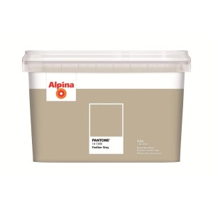 Alpina Innenfarbe Pantone Feather Gray 2,5 l. Matte graubeige Wandfarbe im Eimer.