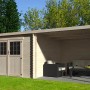 Holz-Gartenhaus Eden mit Anbau und Lounge-Bereich, 610x298 cm.