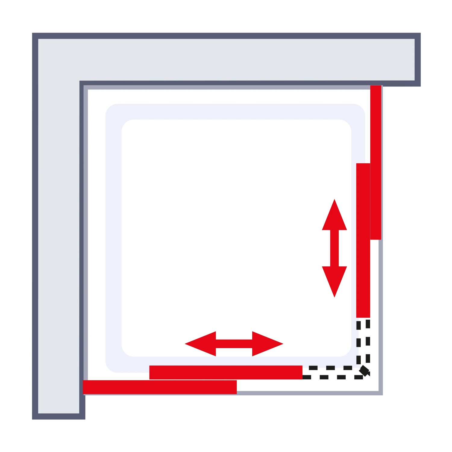 Skizze der Schulte Komplettduschkabine Korfu II mit Schiebetüren und Eckeinstieg.