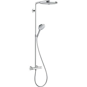 Hansgrohe Raindance Select S Showerpipe 300, Brauseset mit Kopf- und Handbrause, Thermostat, Weiß-Chrom.