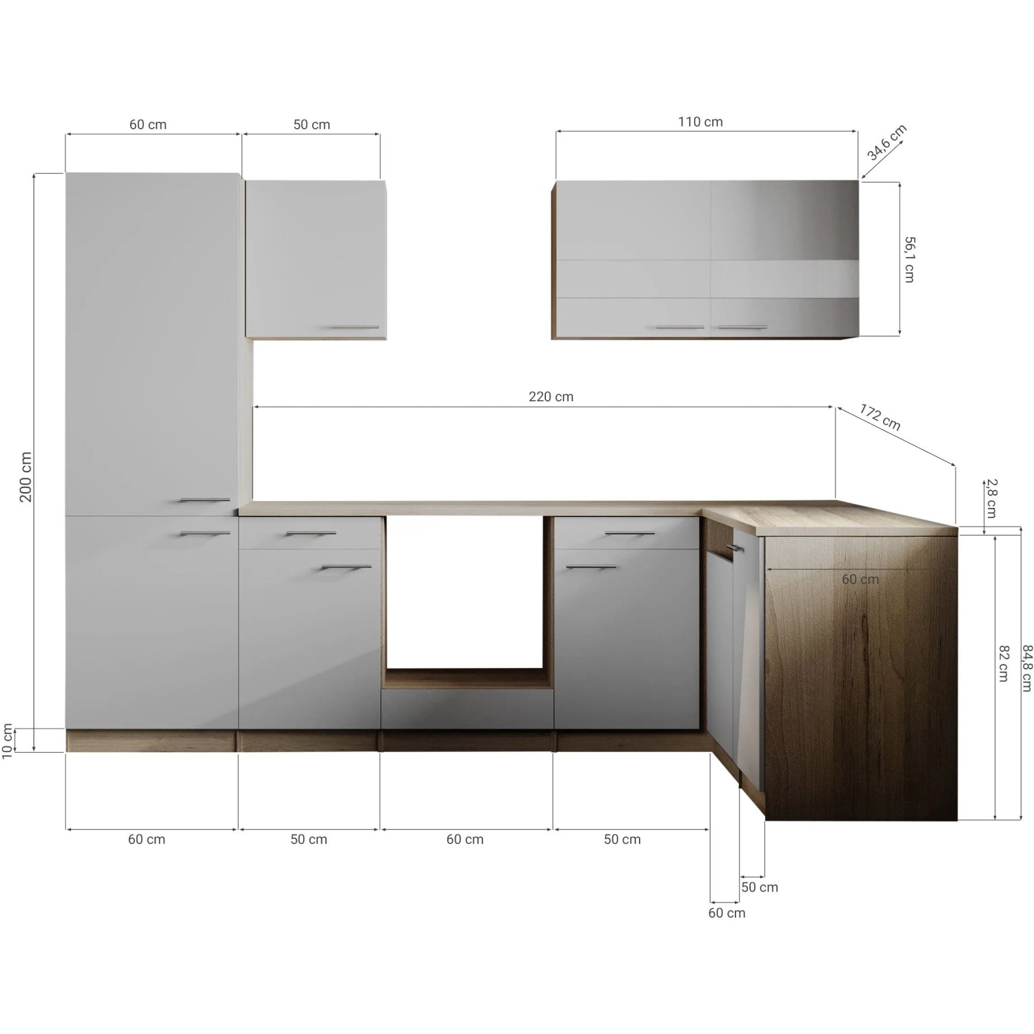 Respekta Winkelküche Merle 280 cm Grau ohne E-Geräte_6