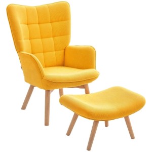 HOMCOM Ohrensessel mit Hocker Kord Orange 72L x 80B x 101H cm