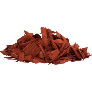 Gartendekor Mahagoni, roter Dekormulch aus Holzhackschnitzeln für Beetgestaltung.