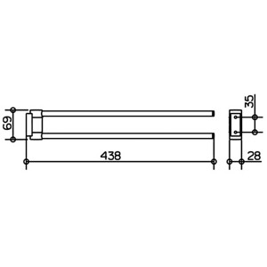 Technische Zeichnung: Keuco Plan Handtuchhalter, verchromt, mit Maßen.