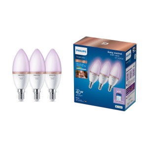 Philips WIZ E14 LED Kerzen 3er Set: Smarte Lampe mit App-Steuerung, warmweißes Licht.