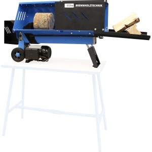 Güde Holzspalter GHS 370/4TE in Blau und Schwarz mit Holzstücken.