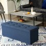 Blaue Songmics Sitztruhe/Schuhbank mit Stauraum, gesteppt, im Wohnzimmer.