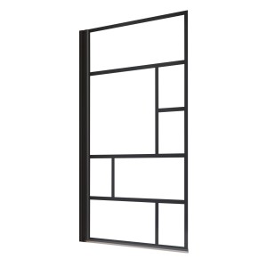 Schulte Badewannenaufsatz ''Atelier 1'' mit mattschwarzem Rahmen und geometrischem Design.