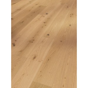 Parador Parkett Trendtime 4, rustikale Eiche Lugana, helles Weiß, matte Lackierung.