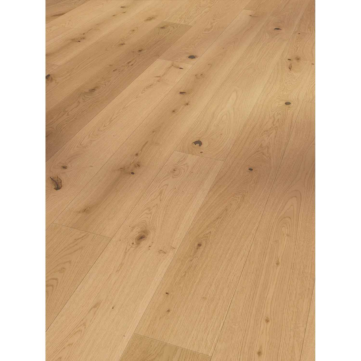 Parador Parkett Trendtime 4, rustikale Eiche Lugana, helles Weiß, matte Lackierung.