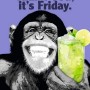Fertigbild Deco Panel mit Affe und Cocktail, Aufschrift "Thank God, it's Friday."