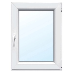 Weißes Kunststofffenster, 100x100 cm, DIN rechts, 3-fach Wärmeglas für Wohnraum.