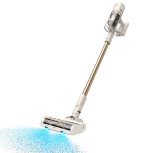 Dreame U20 Handstaubsauger in Weiß-Gold mit LED-Beleuchtung für effektive Reinigung.