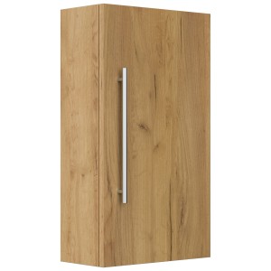 Posseik Hängeschrank, 62 cm, Eiche Gold Dekor, Bad-Einbauschrank mit Tür und silberfarbenem Griff.