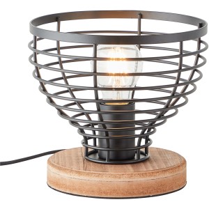 Brilliant Tischleuchte Avia: Schwarzes Metallgestell mit Holzfuß, modernes Design.