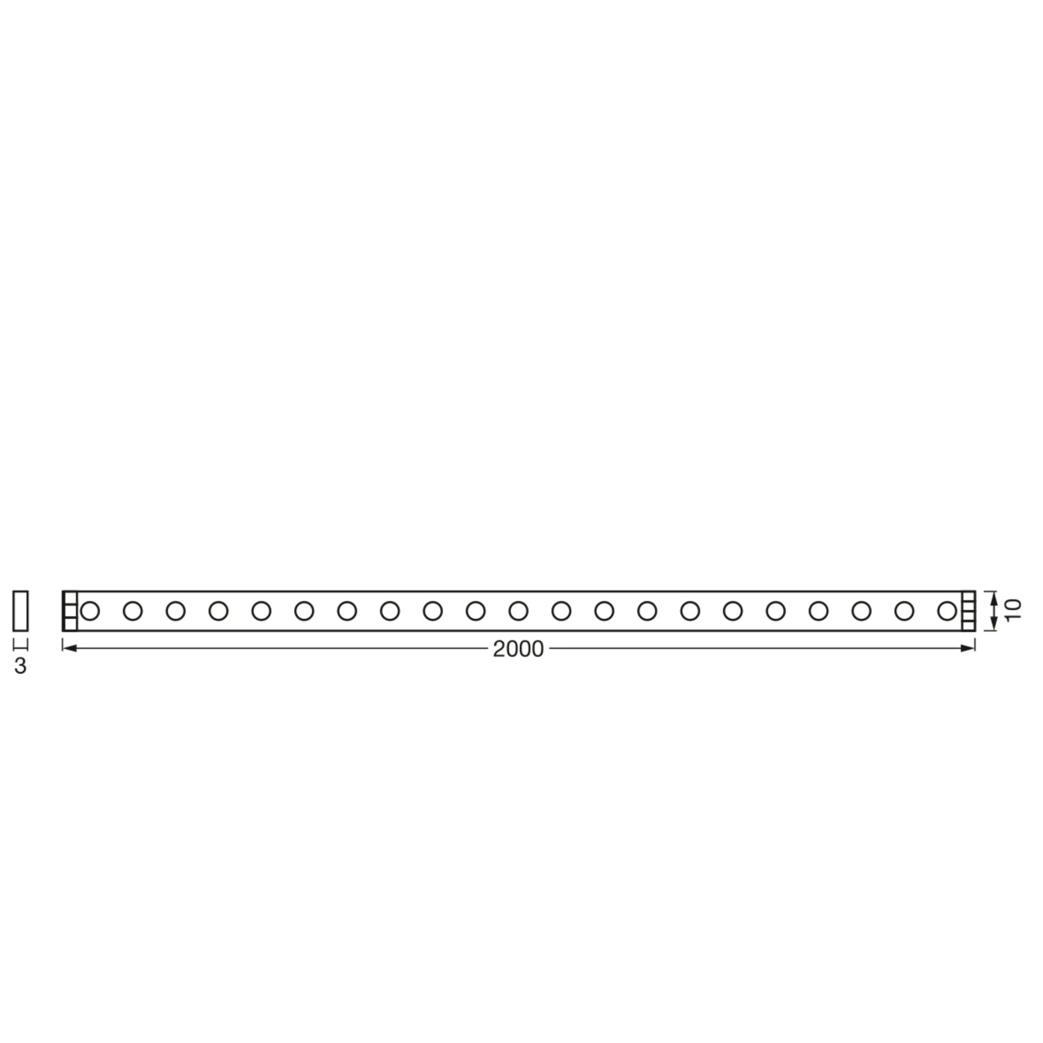 Technische Zeichnung eines Ledvance LED-Streifen Flex AudioTV USB, 200cm lang.