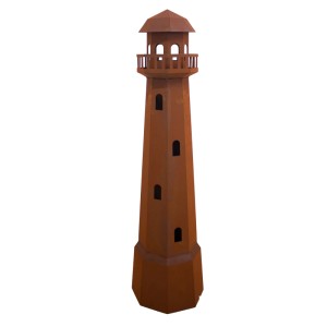 Rostbrauner Deko-Leuchtturm von Ferrum Art Design, 107 cm hoch, für maritime Gartendekoration.